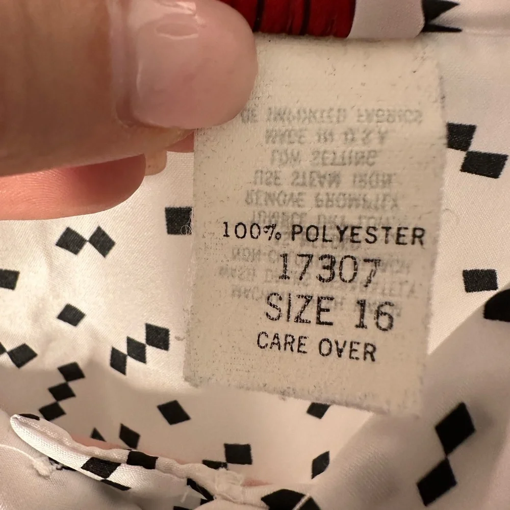 Vintage Judy Bond 70s Blouse White Black Dot Print Bow Neck Secretary Top Large - Picture 5 of 13